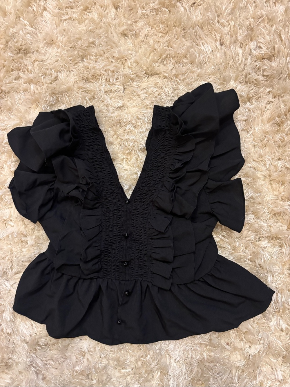 Fancy Ruffled Black Blouse - Picture 2 of 5